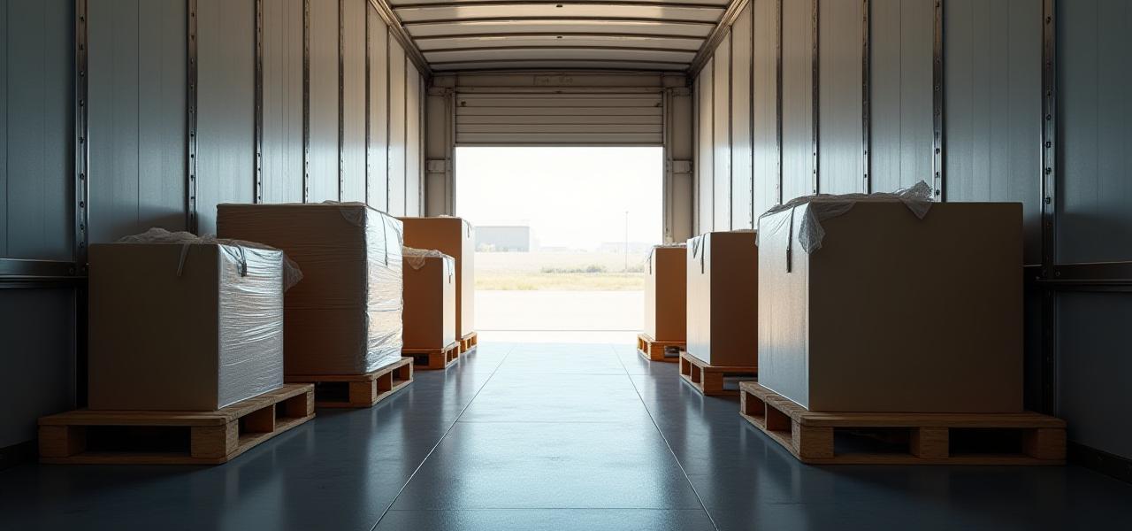 Professionally organized LTL freight pallets inside a modern trailer